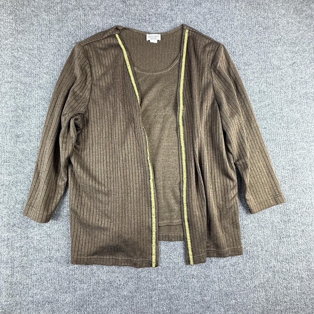 Dress Savvy Jacket Womens Large Brown Ribbed Open Front 3/4 Sleeve Lightweight